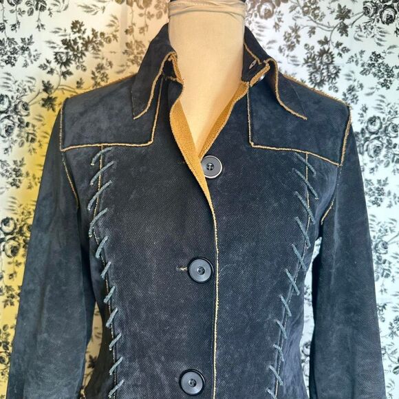 Pretty Black Suede Knee Length Coat sz S - Picture 7 of 9